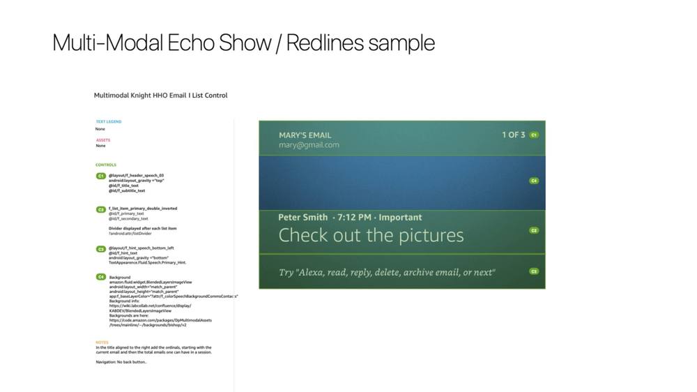 Echo Show redlines showing list control with speech hint