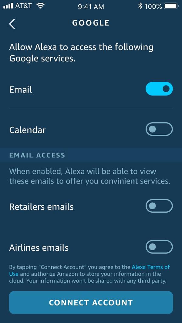 Google account linking with email access toggles