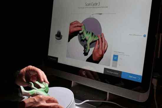 Scan Cycle 3 — screen shows live camera feed as user repositions dinosaur