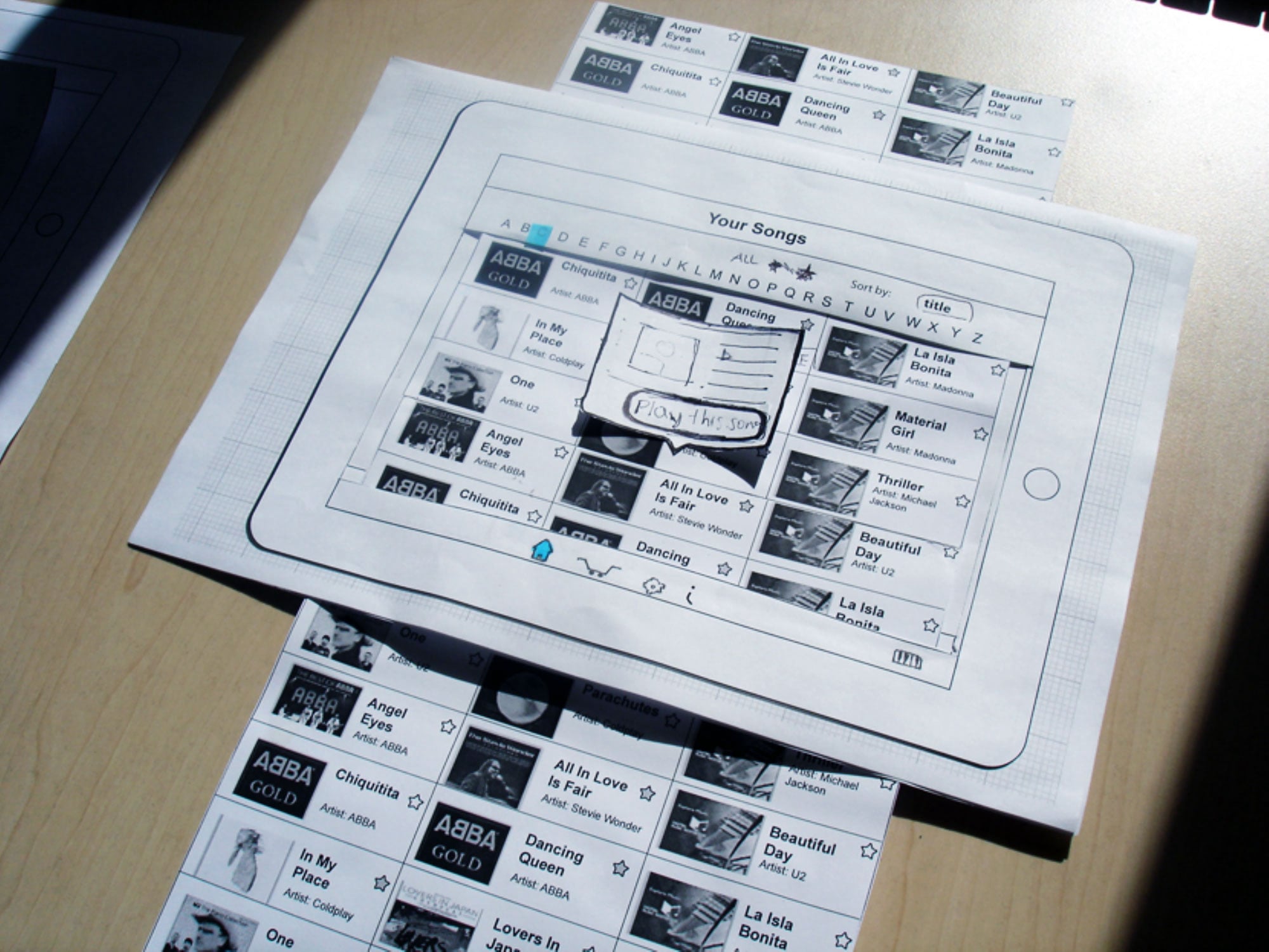 Paper prototype: song library and in-app shopping