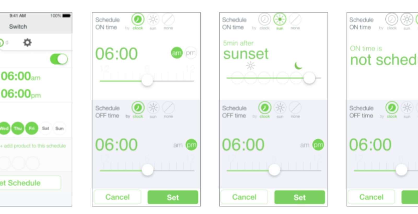 Time visualization exploration — four scheduling states side by side