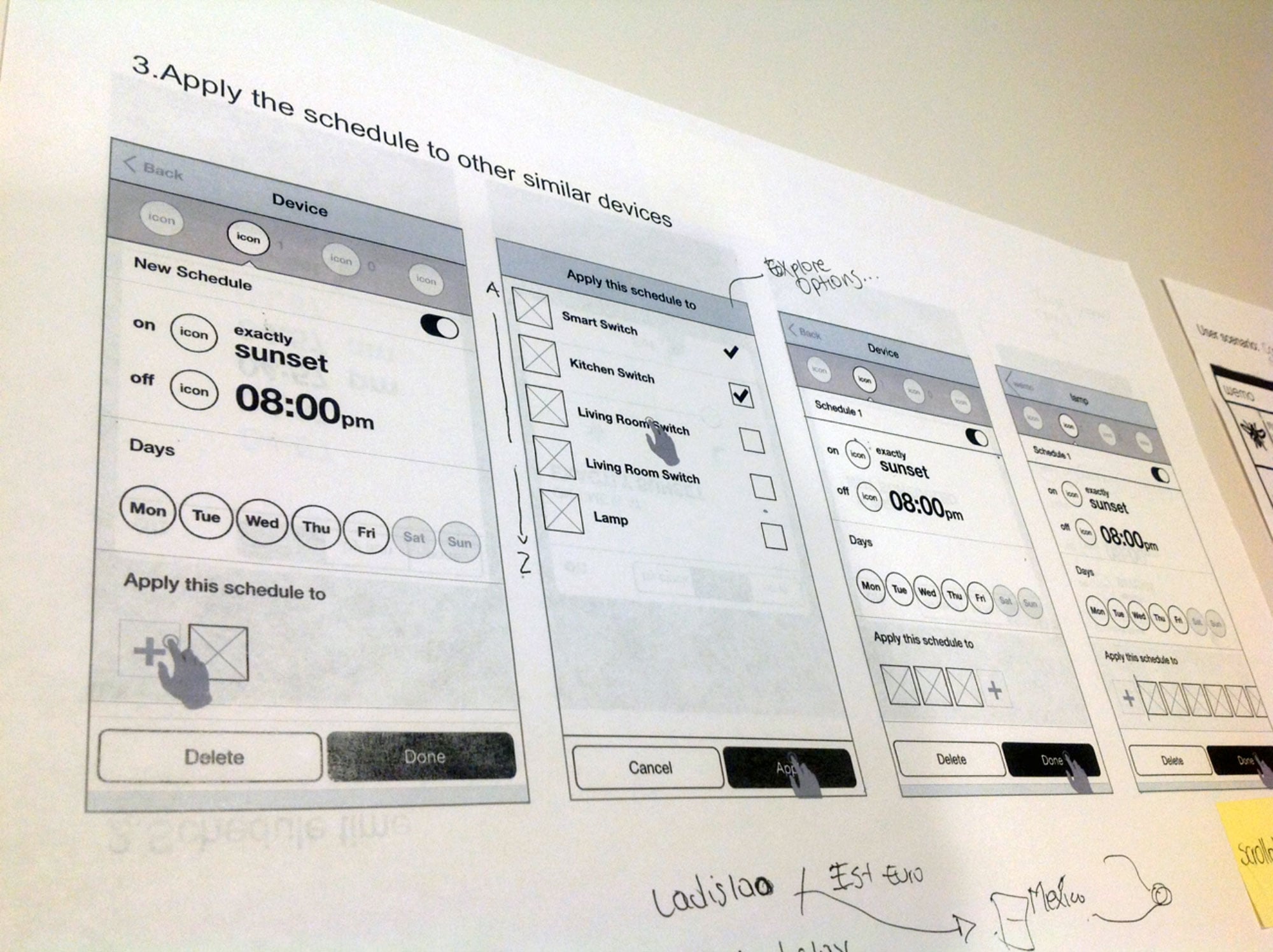 Wireframe flow: apply schedule to multiple WeMo devices